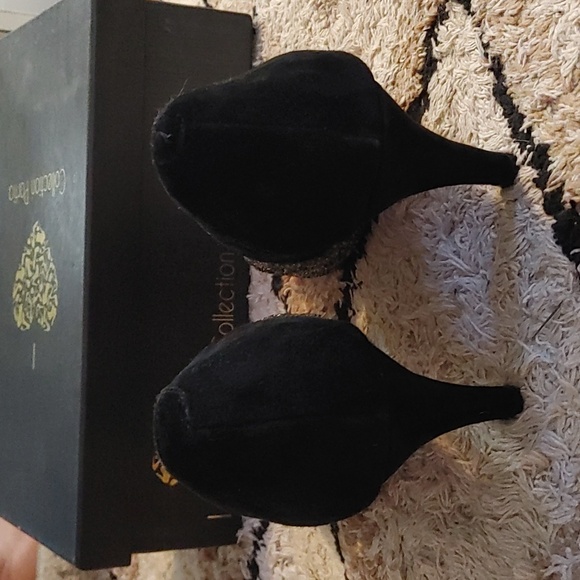 I ❤️ Collection Portia 2"  Black Leather Rhinestone Heels - Picture 5 of 8